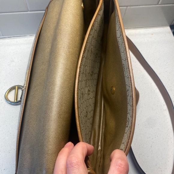 Vintage CHRISTIAN DIOR Crossbody Shoulder Bag Gold HW Brown Leather - Picture 11 of 12